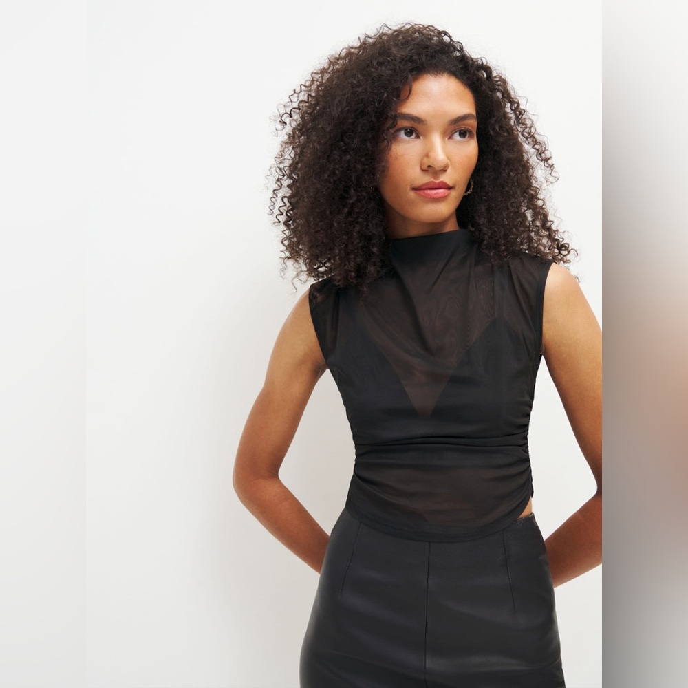 Reformation sheer knit Lindy top in black